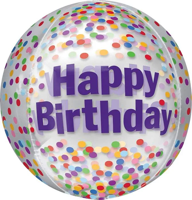 16" Μπαλόνι Happy Birthday κομφετί ORBZ