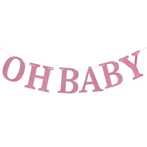 Glitter Μπάνερ Oh Baby ροζ