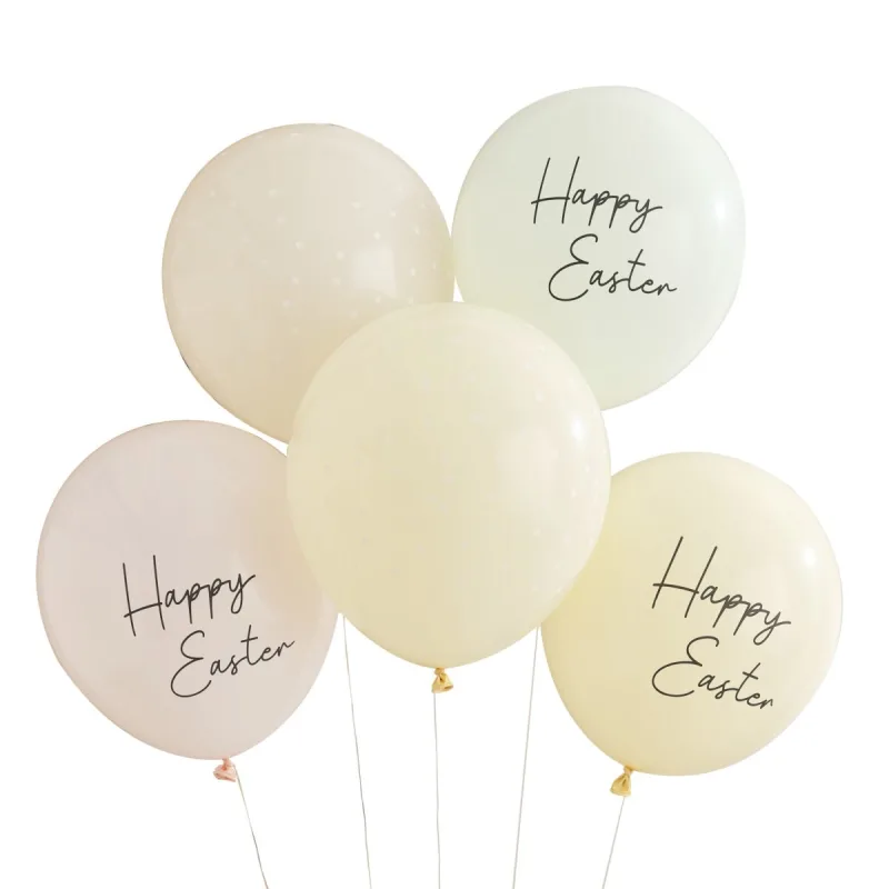 Λάτεξ μπαλόνια παστέλ Happy Easter (5 τεμ)