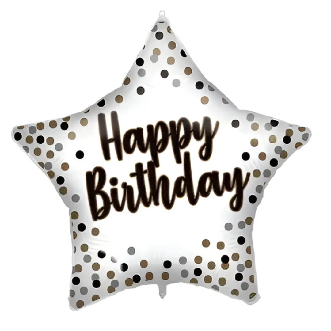 18'' Μπαλόνι Αστέρι Happy Birthday Λευκό