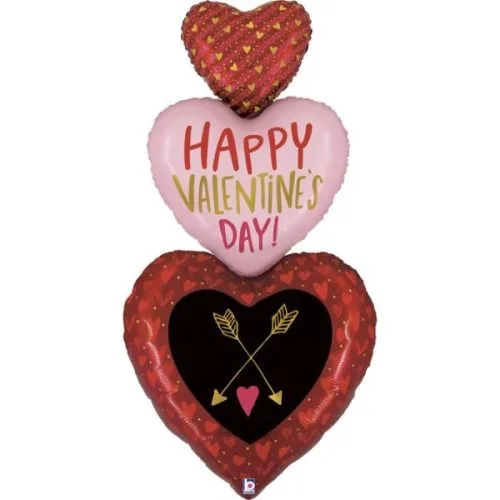 60" Μπαλόνι τριπλή Καρδιά 'Happy Valentine's Day'