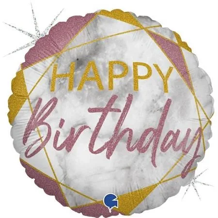 18" Μπαλόνι Happy Birthday Μάρμαρο χρυσό-ροζ