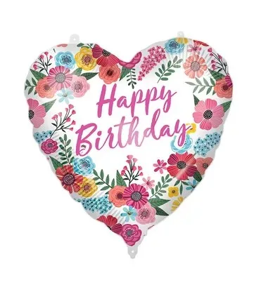 18'' Μπαλόνι Καρδιά Φλοράλ ''Happy Birthday''