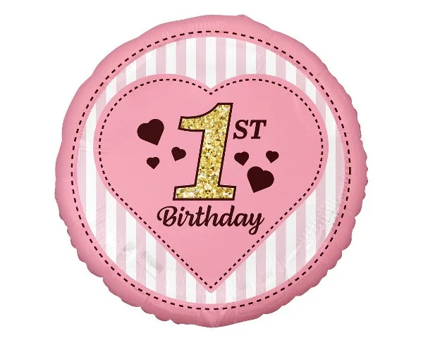 18" Μπαλόνι 1st Birthday Ροζ και Χρυσό