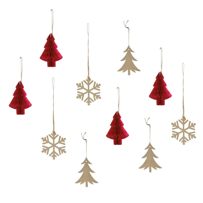 Ξύλινα Στολίδια Red Christmas (10 τεμ)