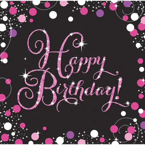 Χαρτοπετσέτες Ροζ Sparkling - Happy Birthday (16 τεμ)