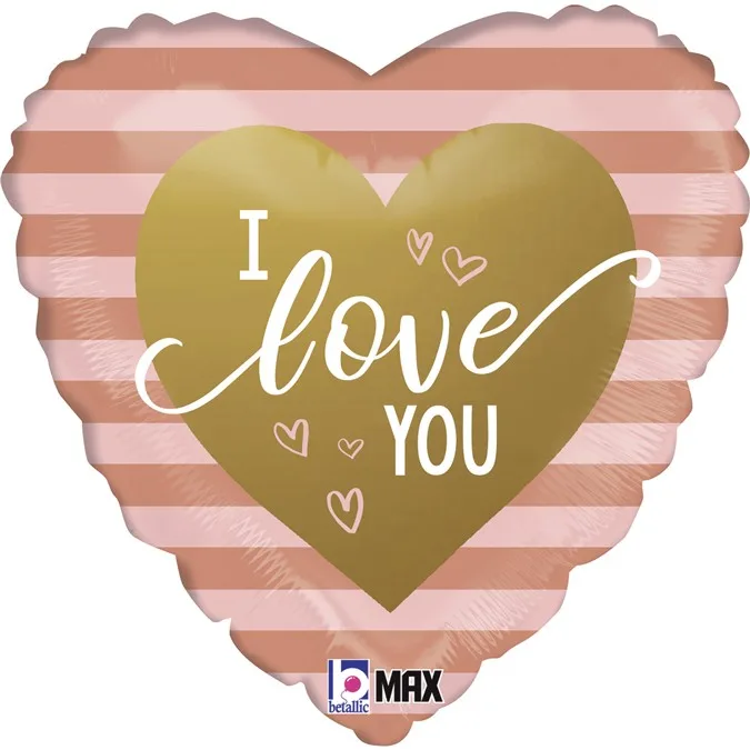 18" Μπαλόνι Καρδιά I Love You Rosegold Ρίγες