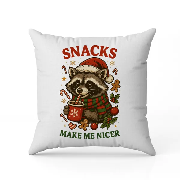 Μαξιλάρι Χριστουγεννιάτικο Raccoon – Snacks Make Me Nicer