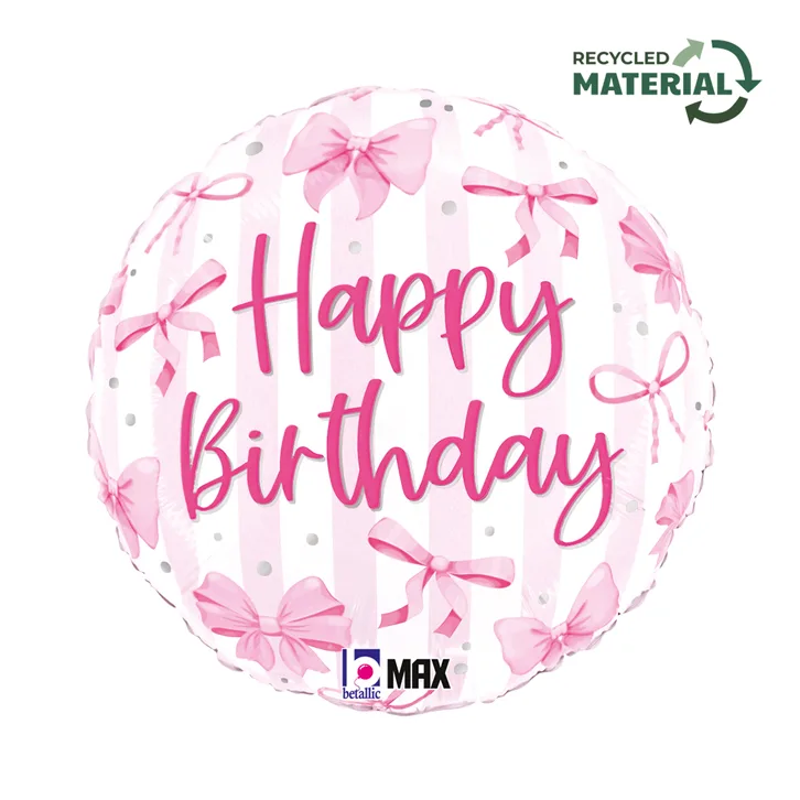18" Μπαλόνι ροζ Φιόγκοι 'Happy Birthday'