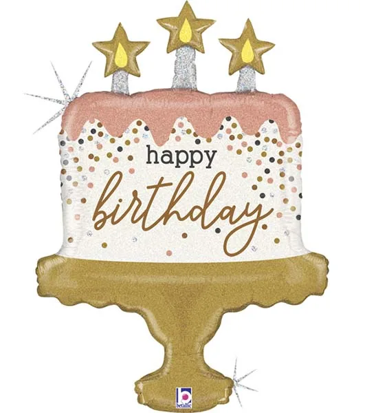 33" Μπαλόνι τούρτα Happy Birthday με κομφετί