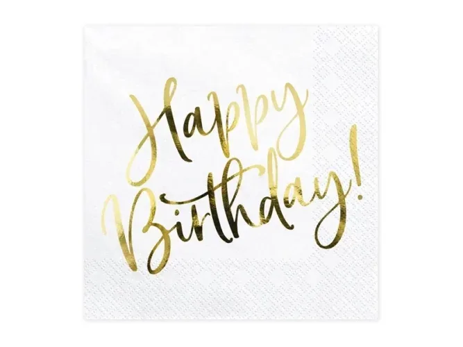 Χαρτοπετσέτες Happy Birthday Χρυσό (20 τεμ)