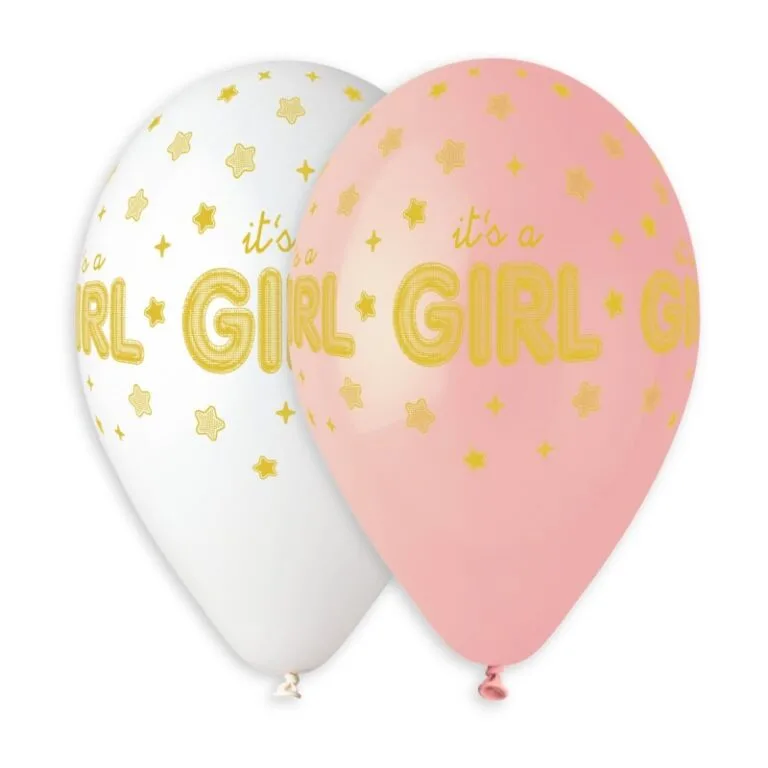 13" Μπαλόνι "It's a girl" χρυσά αστέρια (25 τεμ)