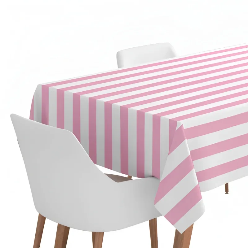 Τραπεζομάντηλο Αδιάβροχο - Ροζ Ριγέ (120 cm x 180 cm)