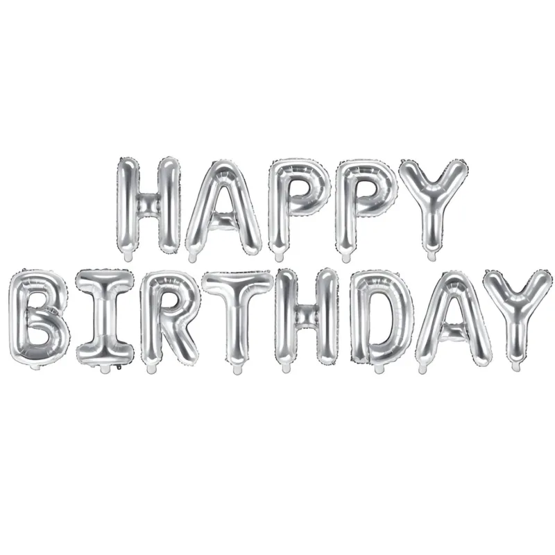 Σετ Μπαλόνια Γενεθλίων -"Happy Birthday" Ασημί (13 τεμ)