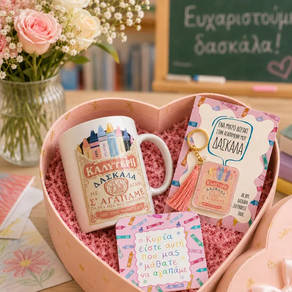 Κουτί Καρδιά Δώρου για Δασκάλα – Κηρομπογιές