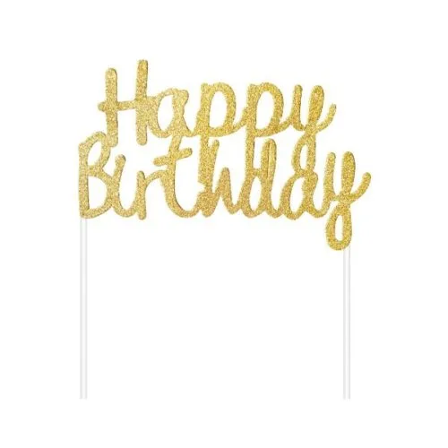 Topper τούρτας Happy Birthday Χρυσό με Glitter