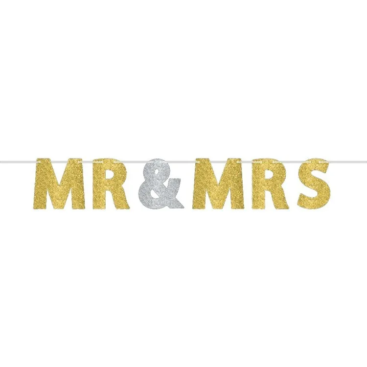 Μπάνερ γάμου Mr &amp; Mrs με γκλίτερ 365cm