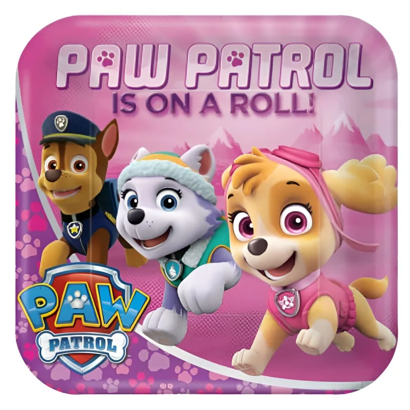 Ροζ Τετράγωνα Πιάτα Φαγητού - Paw Patrol (8 τεμ)