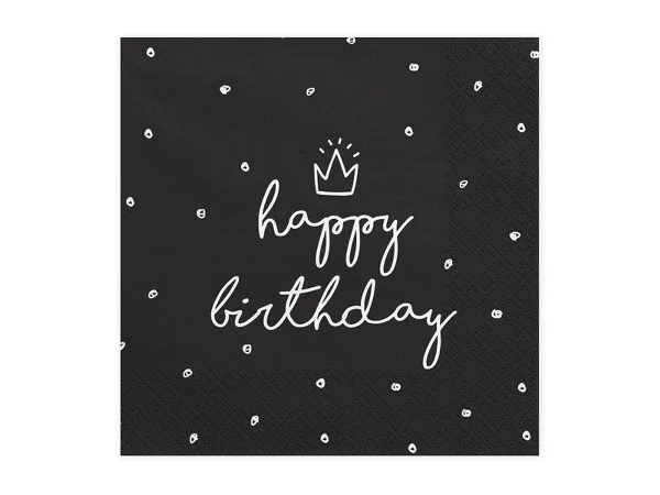 Χαρτοπετσέτες μαύρες Happy Birthday (20 τεμ)
