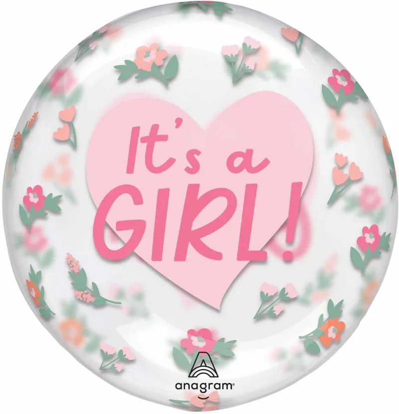 22"' Διάφανο Μπαλόνι ORBZ ''It's A Girl'' Φλοράλ