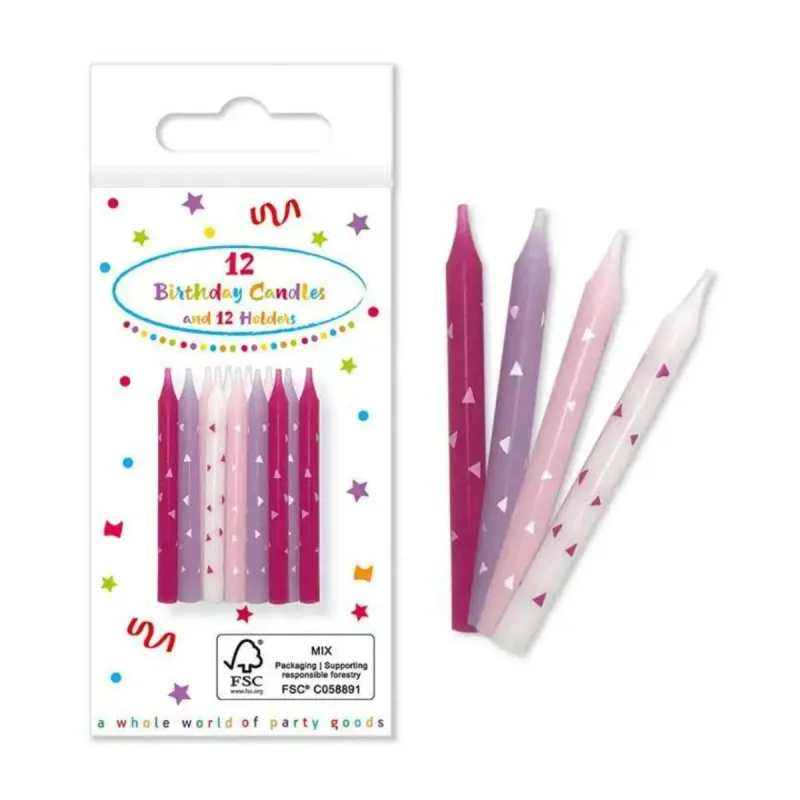 Κεράκια τούρτας Pink Birthday (12 τεμ)