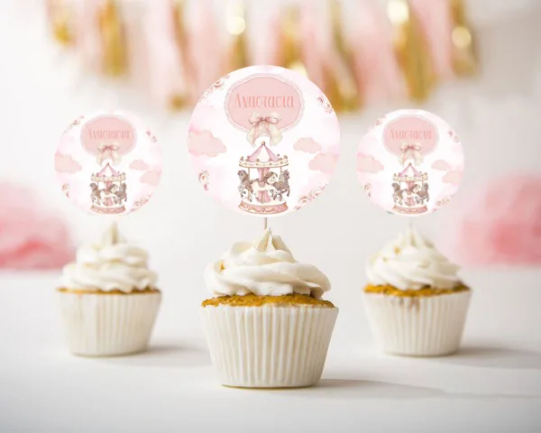 Topper Cupcake - Ροζ Καρουζέλ (6 τεμ)