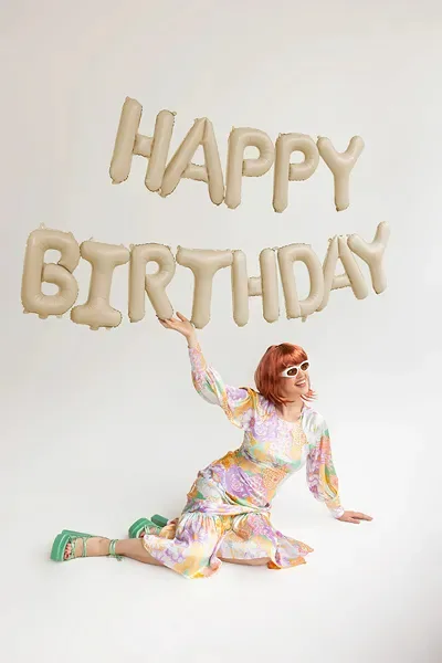 Σετ Μπαλόνια Γενεθλίων -“Happy Birthday” - Μπεζ (13 τεμ)