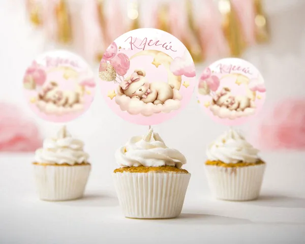 Topper Cupcake Αρκουδάκι κορίτσι (6 τεμ)