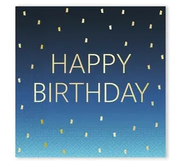 Μπλε Χαρτοπετσέτες με χρυσό Happy Birthday (20 τεμ)