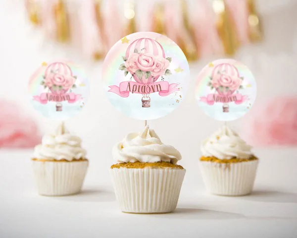 Topper Cupcake Αερόστατο κορίτσι (6 τεμ)