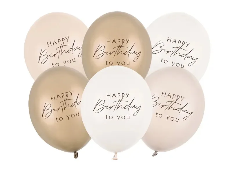 Σετ Μπαλόνια Μπεζ - Happy Birthday (6 τεμ)