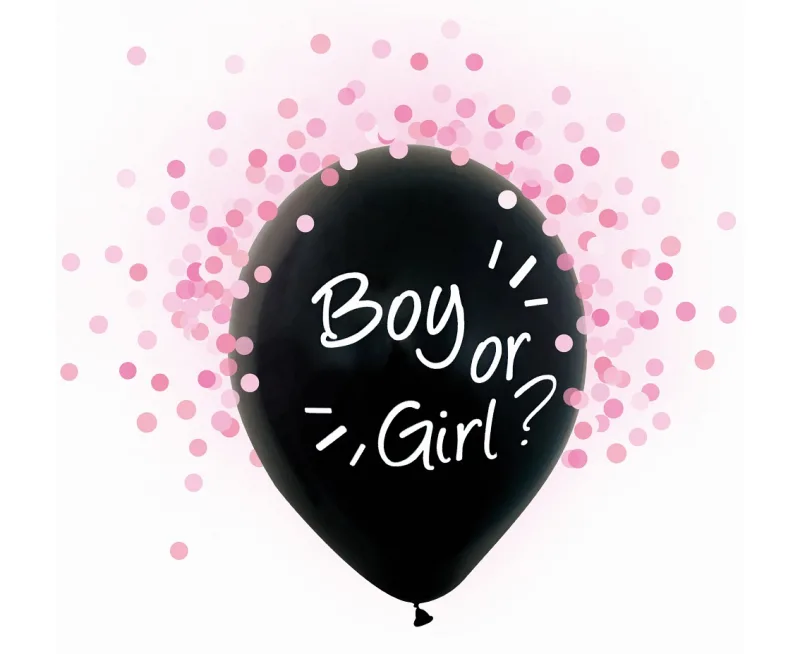Σετ μαύρα μπαλόνια Boy or Girl με ροζ κομφετί (4 τεμ)