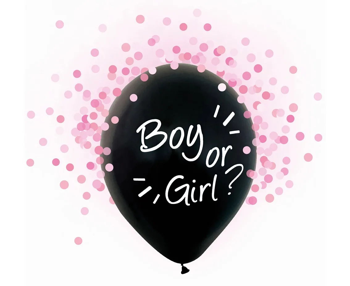 Σετ μαύρα μπαλόνια Boy or Girl με ροζ κομφετί (4 τεμ)