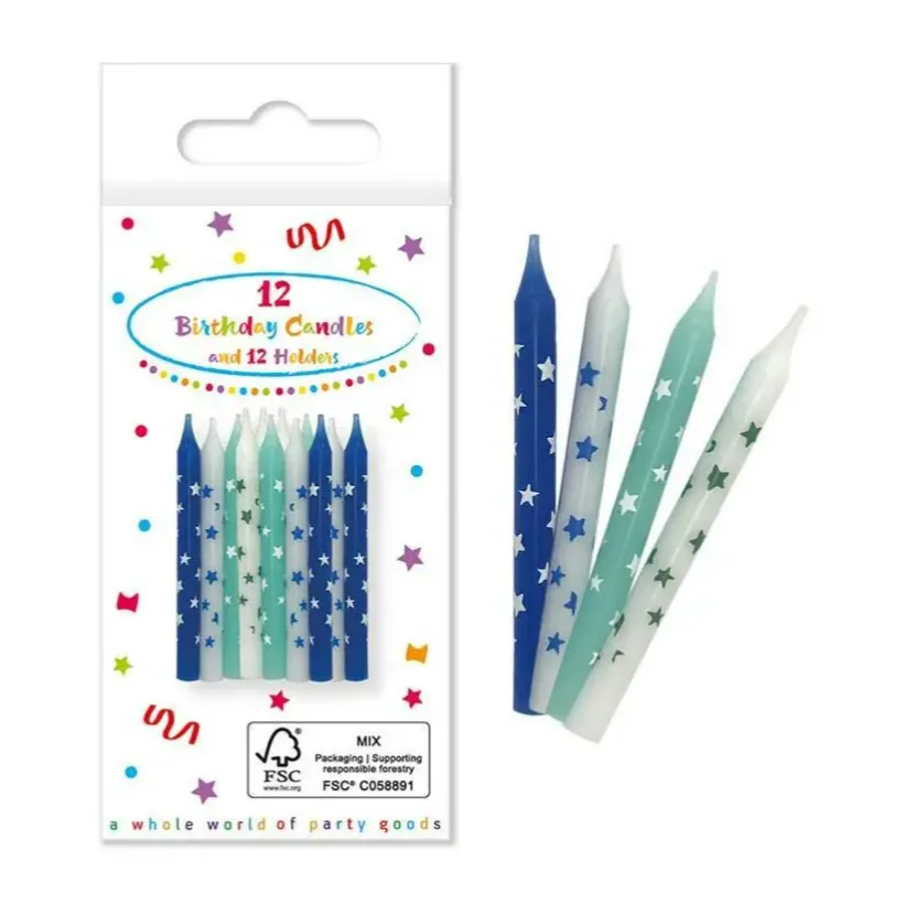Κεράκια τούρτας Blue Birthday (12 τεμ)