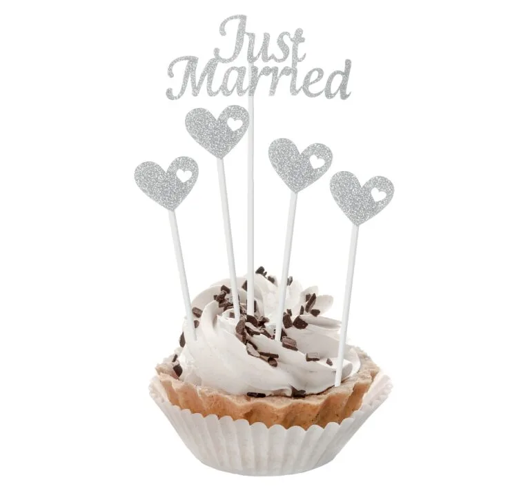 Οδοντογλυφίδες Just Married ασημί glitter (5 τεμ)