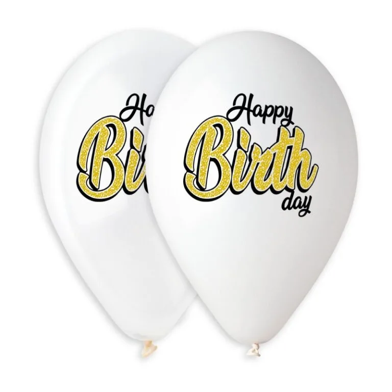 13" Μπαλόνι Happy Birthday χρυσή εκτύπωση (25 τεμ)