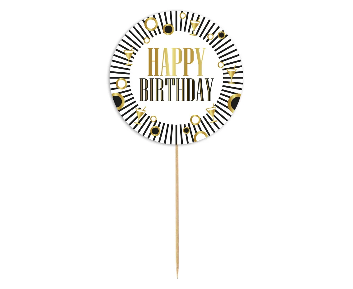 Topper Τούρτας Happy Birthday ριγέ