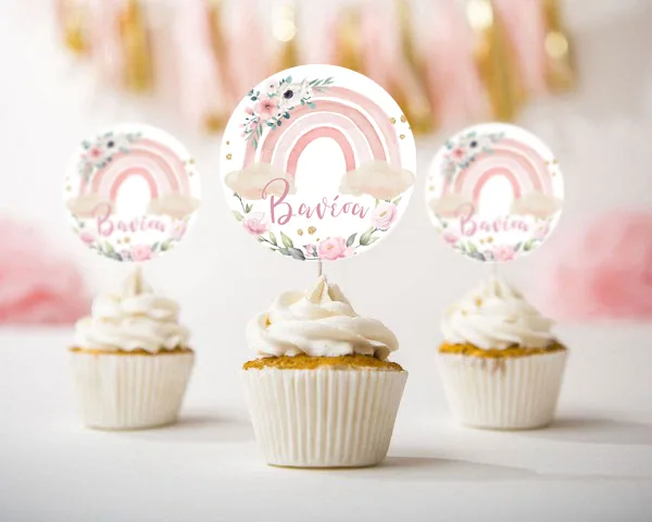 Topper Cupcake Ουράνιο Τόξο κορίτσι (6 τεμ)