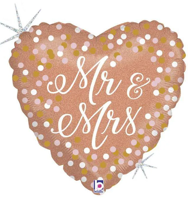 18" Μπαλόνι Καρδιά ροζ-χρυσή Mr and Mrs