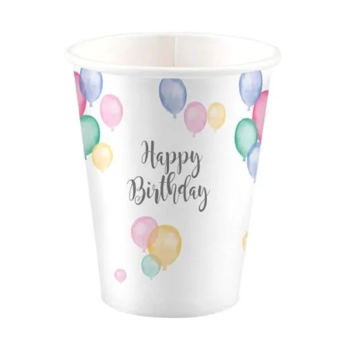 Ποτήρια Happy Birthday παστέλ (8 τεμ)