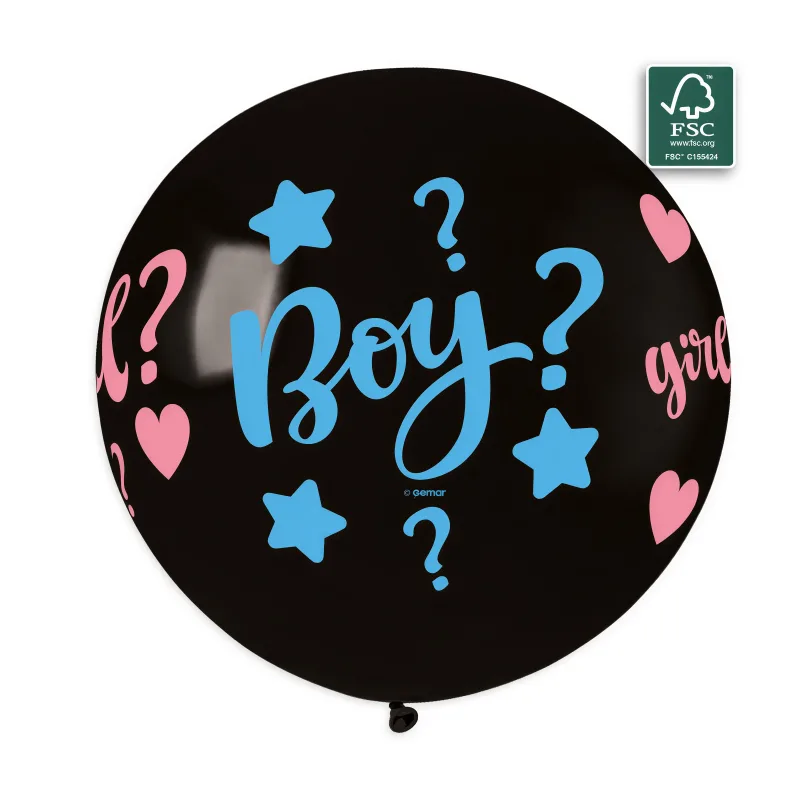 Τεράστιο Μαύρο Mπαλόνι με Κομφετί για Gender Reveal