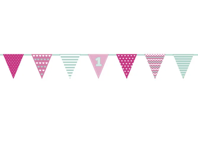 Γιρλάντα 1st Birthday ροζ &amp; μέντα 1,35m