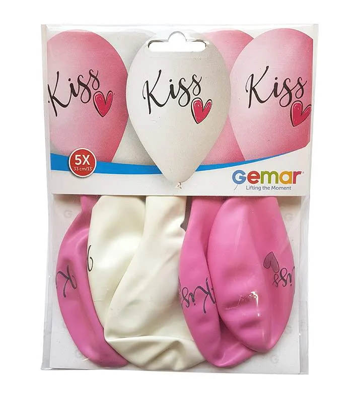 13" Kiss &amp; καρδούλα τυπωμένα λάτεξ μπαλόνια (5 τεμ)