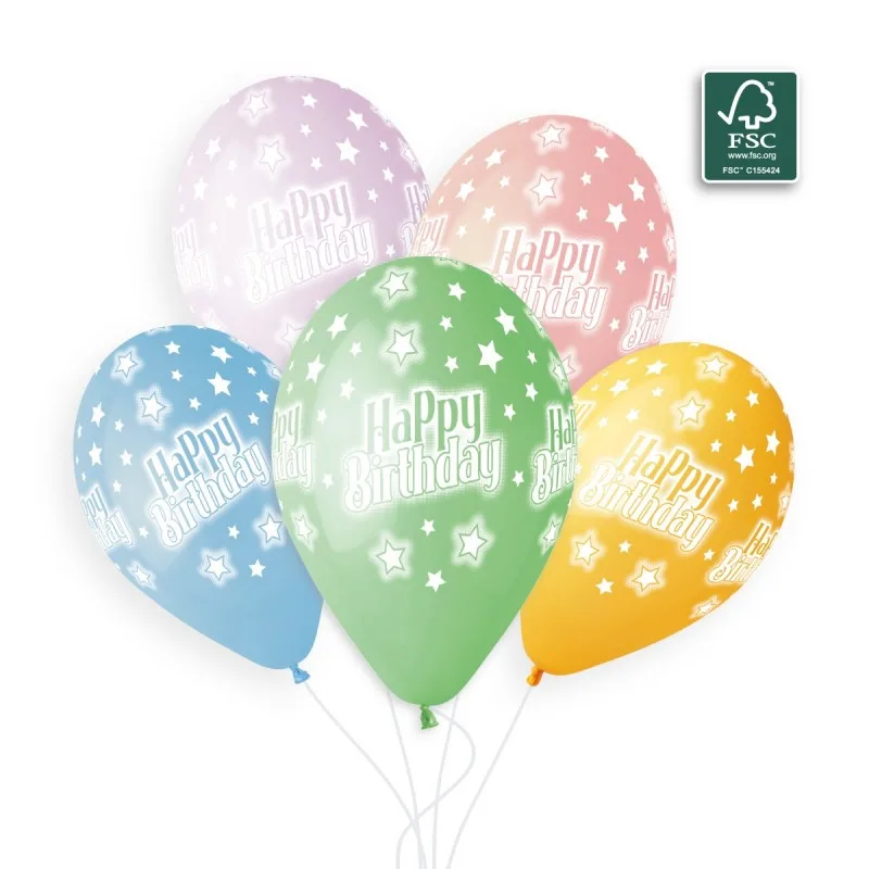 Σετ Μπαλόνια Happy Birthday με αστέρια (5 τεμ)