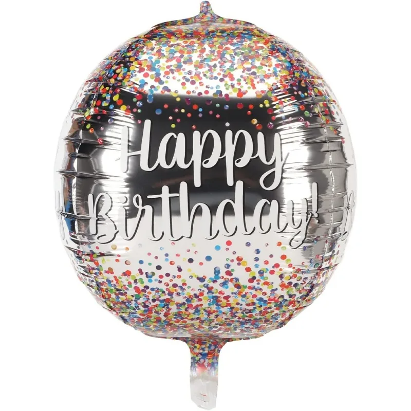 22" Μπαλόνι Ασημί Happy Birthday κομφετί