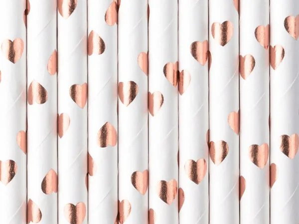 Καλαμάκια Χάρτινα με Rosegold Καρδιές (10 τεμ)