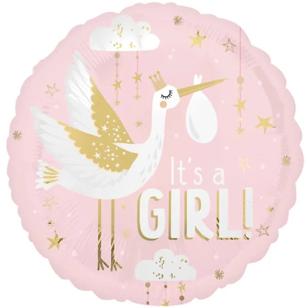18" Μπαλόνι Γέννησης Πελαργός 'It's a girl'