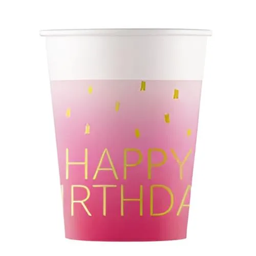 Ποτήρια ροζ Όμπρε Birthday (8 τεμ)