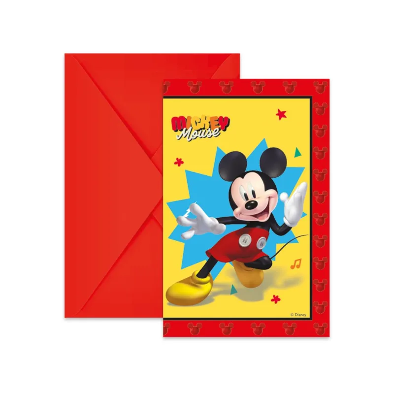 Προσκλήσεις πάρτυ Mickey με φάκελο (6 τεμ)