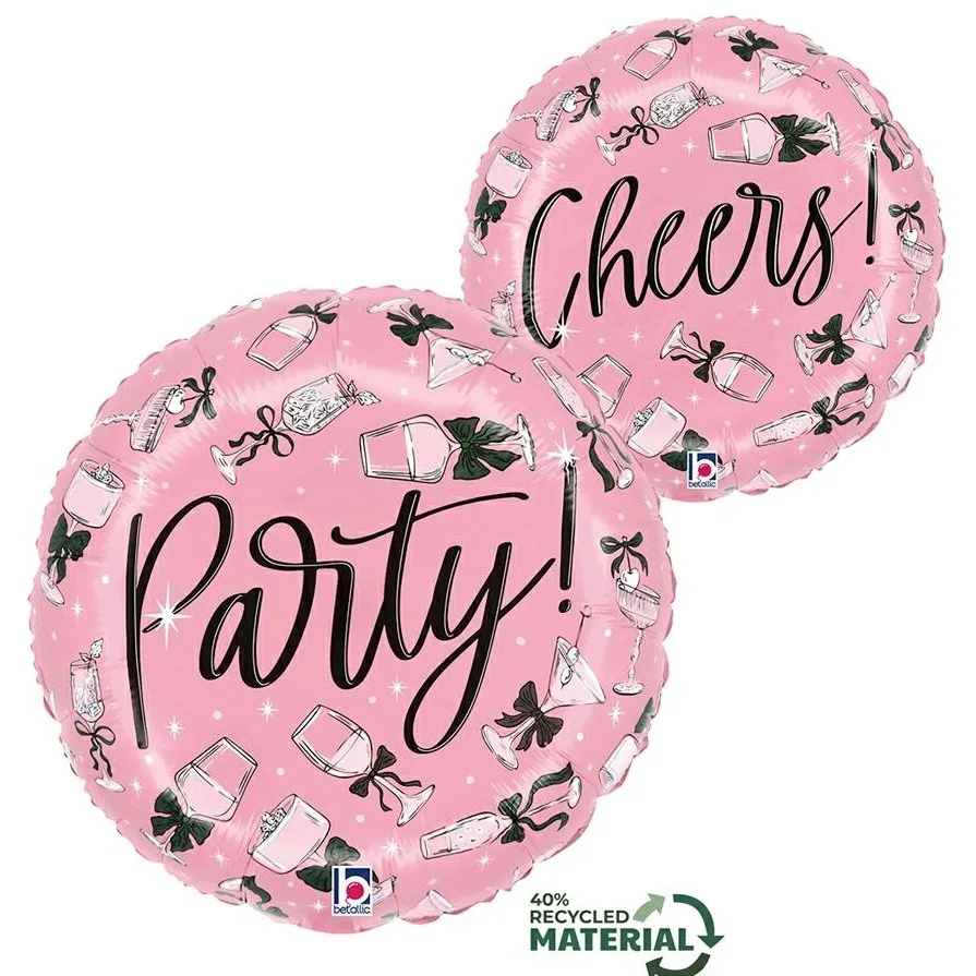 18'' Ροζ Μπαλόνι με φιογκάκια Party- Cheers